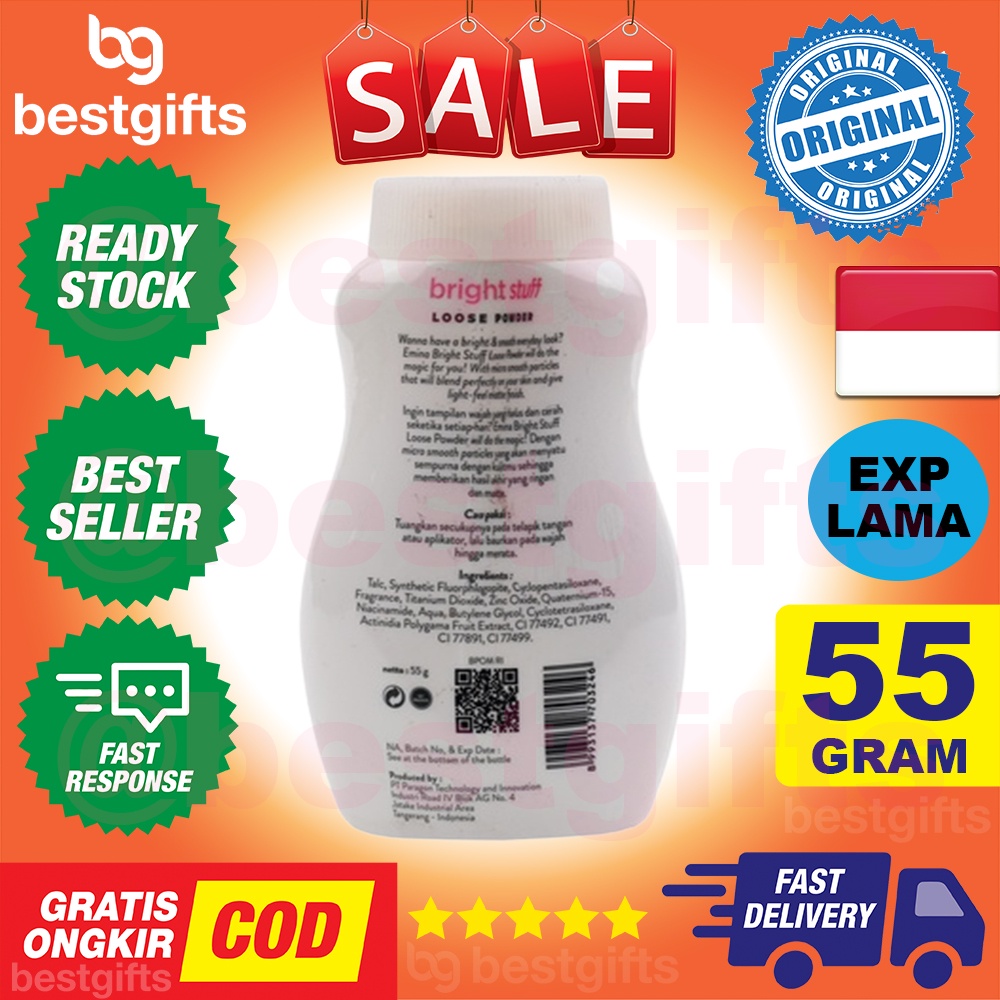 EMINA BRIGHT STUFF LOOSE POWDER BEDAK TABUR CERAH MATTE OIL CONTROL 55 GRAM