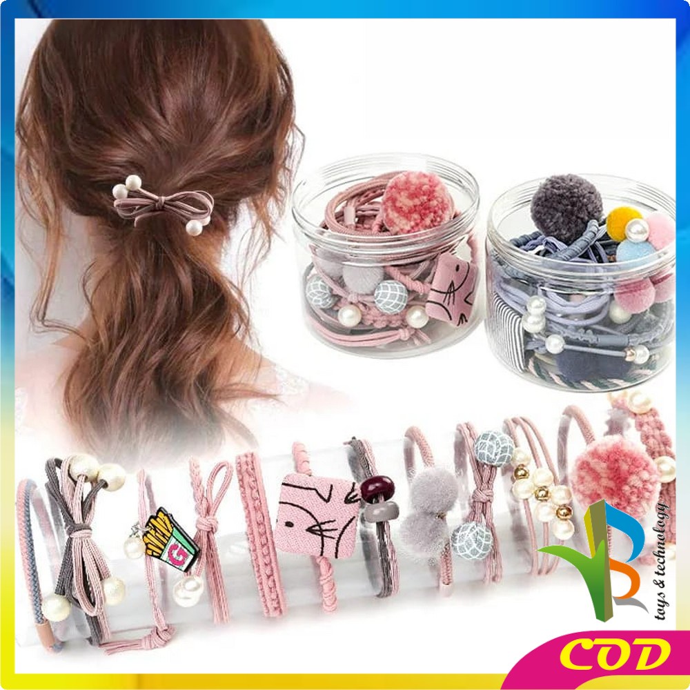 RB-C13 12 Pcs Ikat Rambut Karet Pearl Mutiara Pita Aksesoris Rambut Wanita Anak korean style