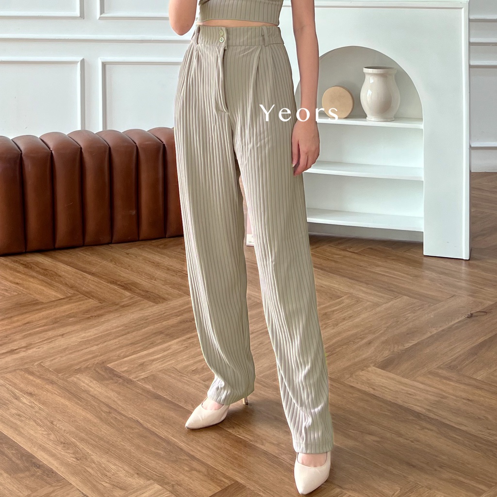 Yeors - Celana Murah Berkualitas Kulot Rib Knit Premium - Long Cullote Luna Pants - Korean Loose Pants Trousers Wanita - Loungewear - Celana Kulot Jumbo XL Perempuan Murah Berkualitas - Celana Kantor - Work Pants