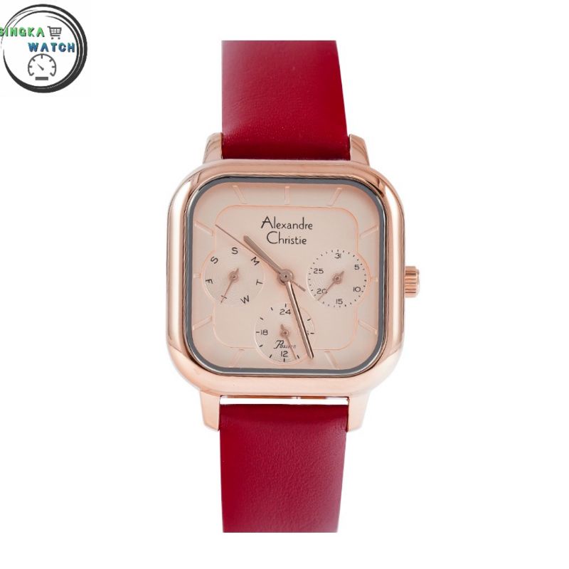 JAM TANGAN CEWEK ALEXANDRE CHRISTIE ORIGINAL/JAM TANGAN AC ORI SERI 2A14BF WARNA MERAH ROSEGOLD