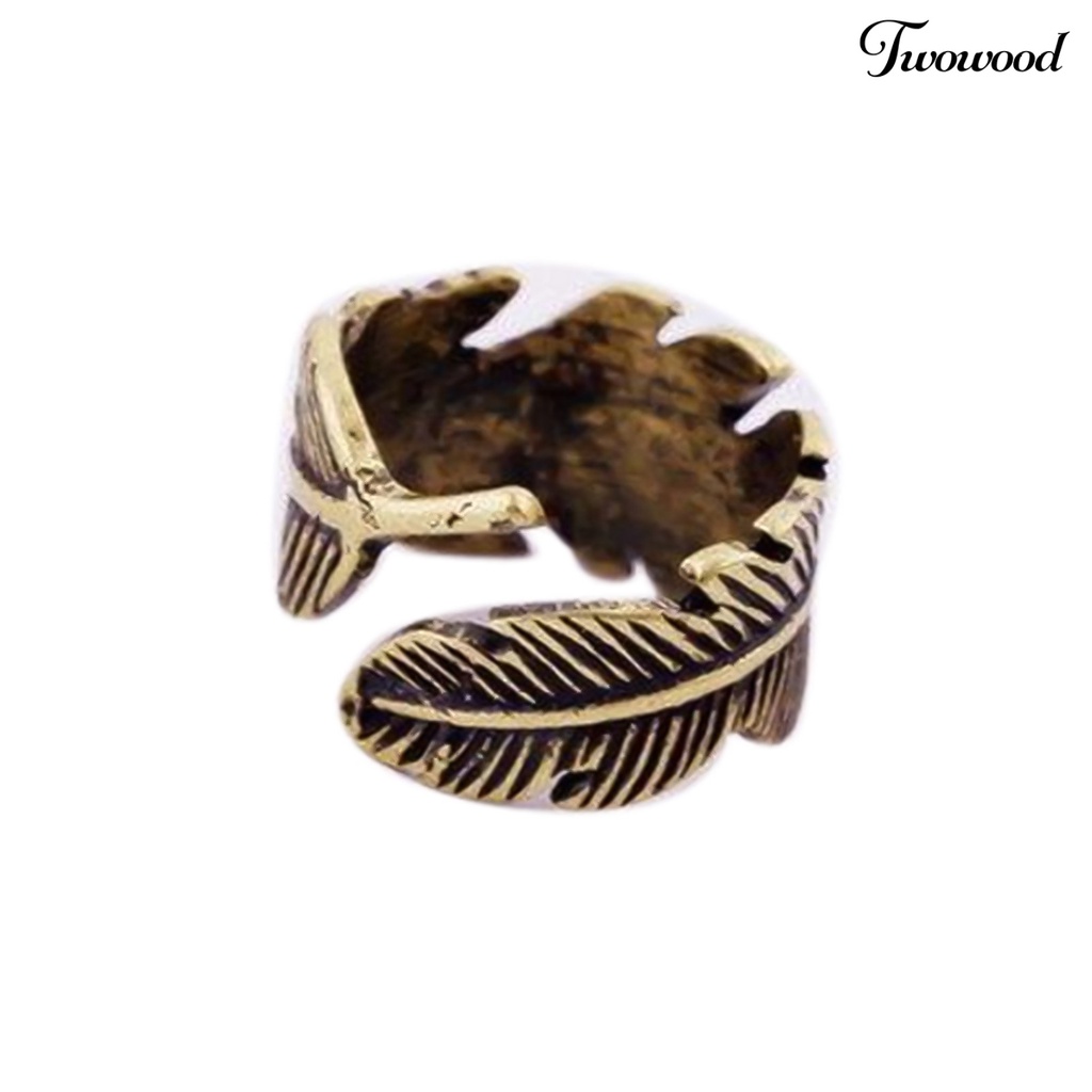 Cincin Model Terbuka Bentuk Daun Bulu Antik Adjustable Warna Bronze Untuk Unisex