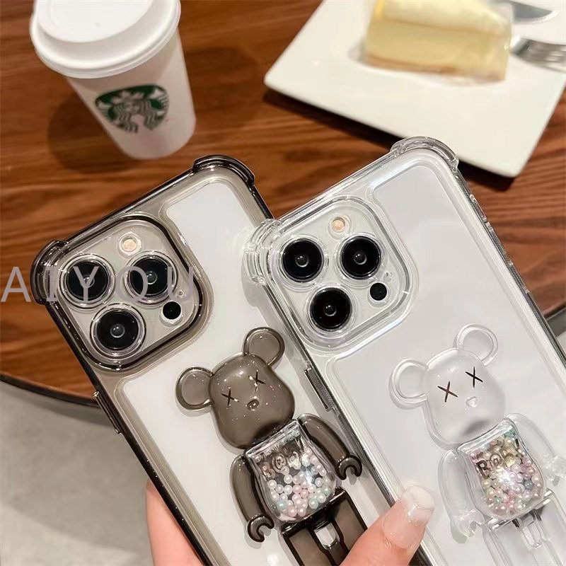 Hard Case Transparan Shockproof Motif Beruang Violet Untuk iPhone 14 Pro Max 13 12 11 Pro Max X XR Xs Max