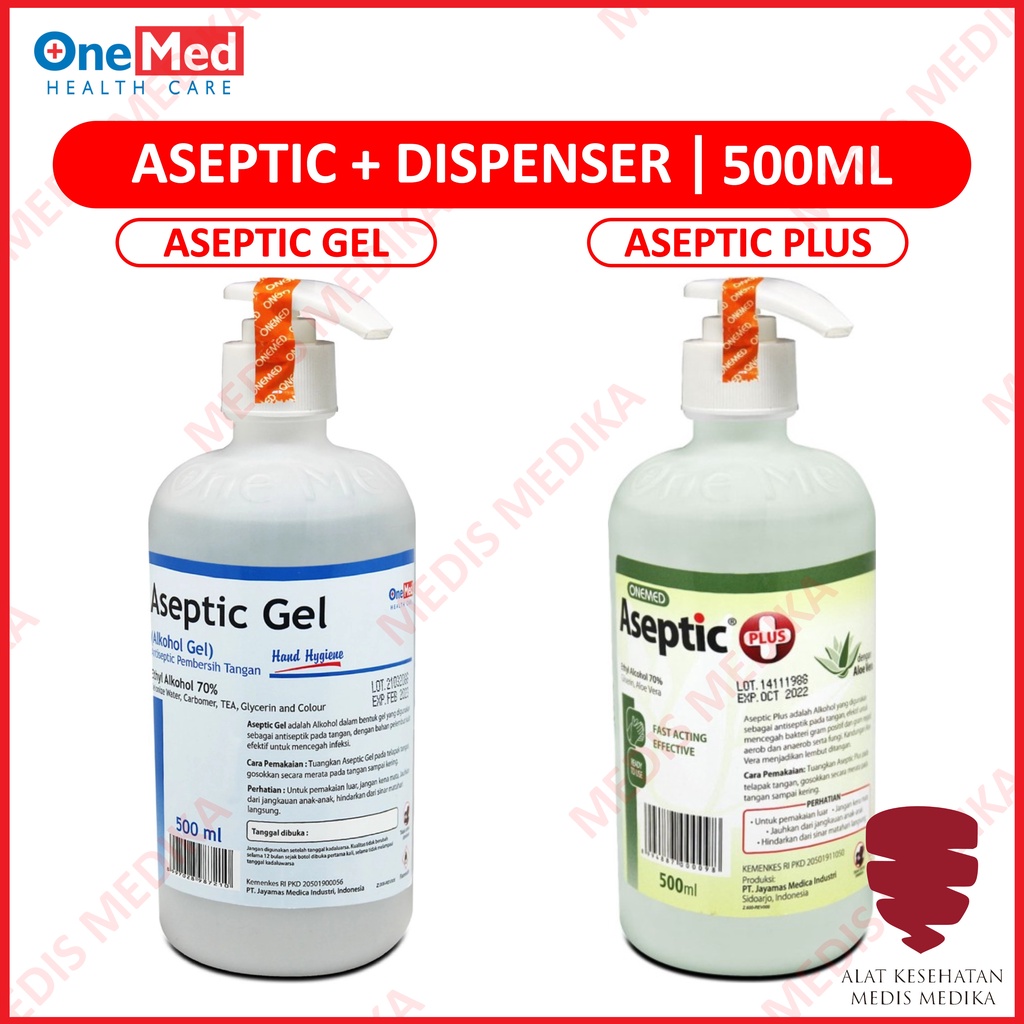 Aseptic Gel Plus 500 ml + Pump Onemed Hand Sanitizer DIspenser Alkohol Gel P3K Pembersih Tangan 500ml