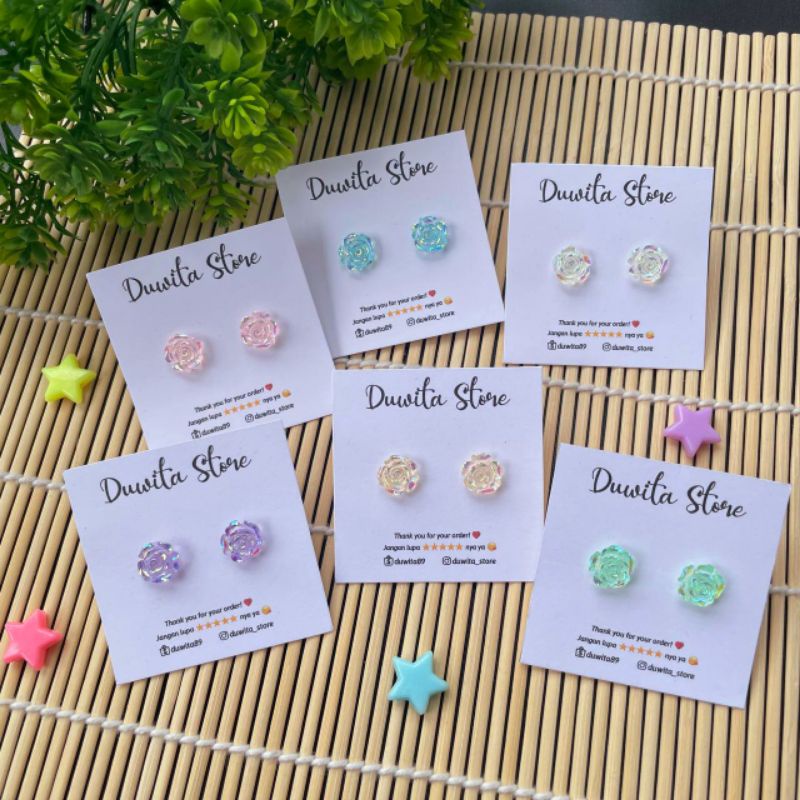 HANDMADE ANTING TUSUK PLASTIK ANAK/DEWASA MOTIF MAWAR BENING