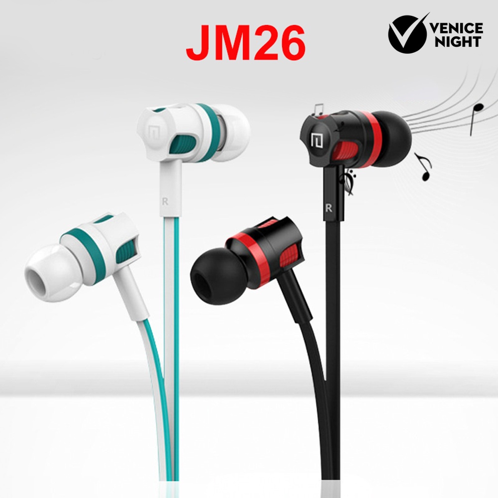 (VNEP) (Berkabel) JM26 Flat Cable 3.5mm Plug In-Ear Bass Stereo Earphone Olahraga Headset