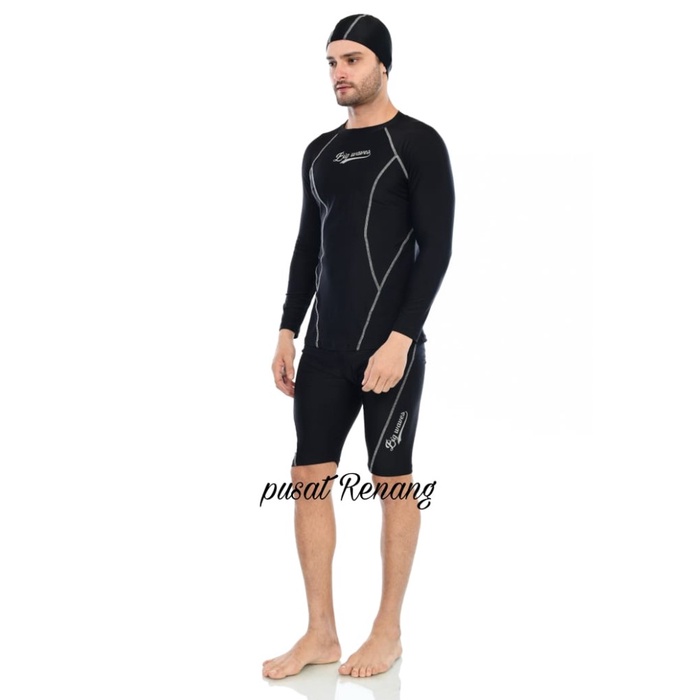 PAKAIAN BAJU LENGAN PANJANG CELANA PENDEK TOPI RENANG PRIA DEWASA / PAKAIAN BAJU LENGAN PANJANG