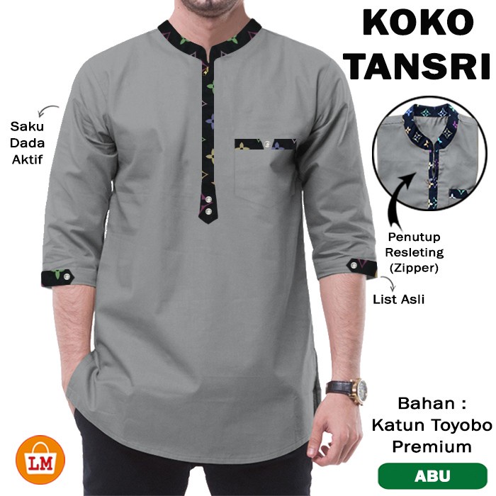 KOKO TANSRI Baju Pria Muslim Bahan Katun Toyobo Lengan 3/4 JUMBO Size M-2XL LMS 29757