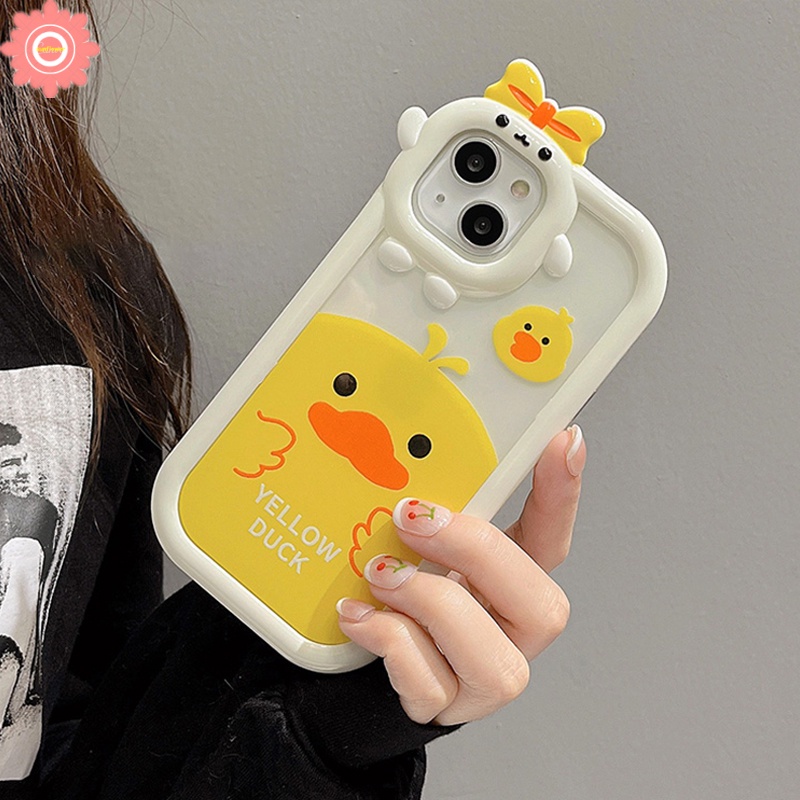 Case Redmi Note10 10A 9C NF PO CO M3 X3 MI 11Lite 3D Bow-knot Little Monster Lens Kartun Bebek Kuning Soft Sarung Cover Sarung