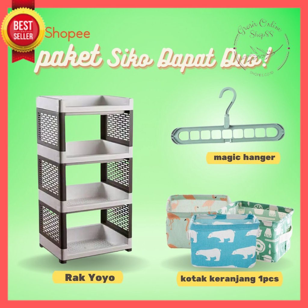 GOS - PAKET &quot;SIKO DAPAT DUO&quot; / RAK YOYO + KOTAK KERANJANG + MAGIC HANGER