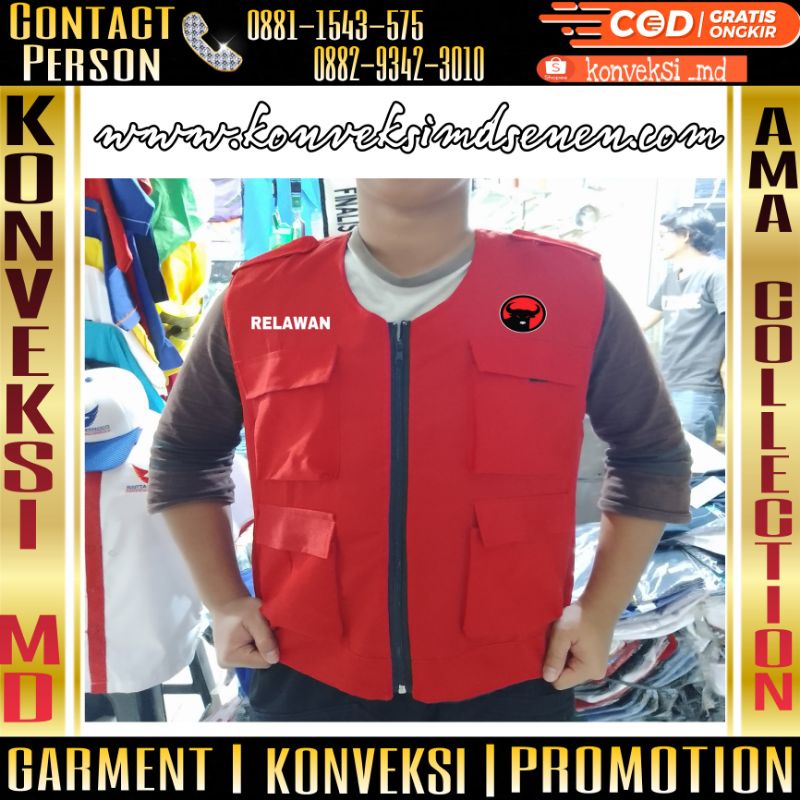 COD Rompi PDIP full bordir/Rompi PDIP full bordir bisa costum logo
