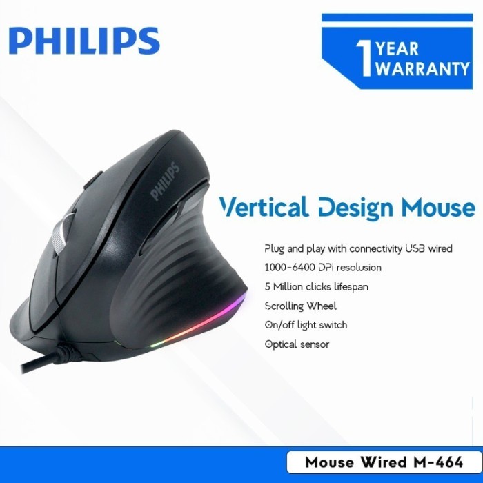 Philips Mouse Wired Vertical M-464 RGB Light Switch