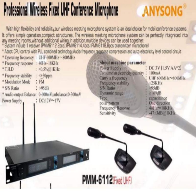 mic meja wireless conference anysong pmm6112 / 2mic meja wireless original