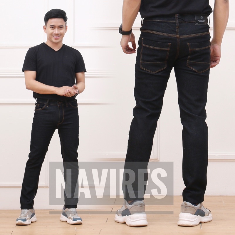 CELANA JEANS PRIA JUMBO PANJANG SLIM FIT SKINY BIG SIZE 33-44 LEVIS HITAM  / BIO WASH / GARMEN / BIO BLITZ