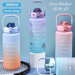 【COD】2000ML Botol Air Minum Motivasi Bening Bpa Free Kapasitas 2L