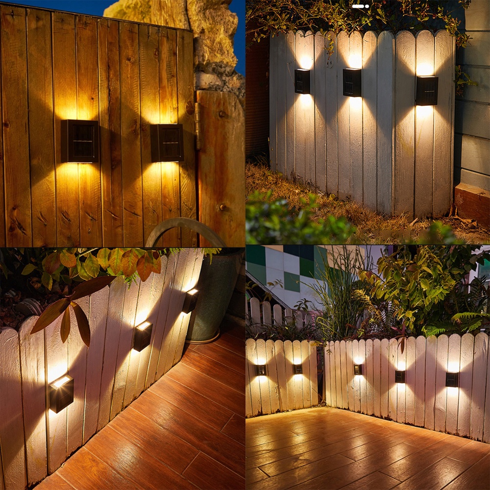 ANBOLT LAMPU TENAGA SURYA Lampu Solar Outdoor Minimalis Led Wall Ligh 2 LED Lampu kuning terpasang di pagar untuk menambah keindahan