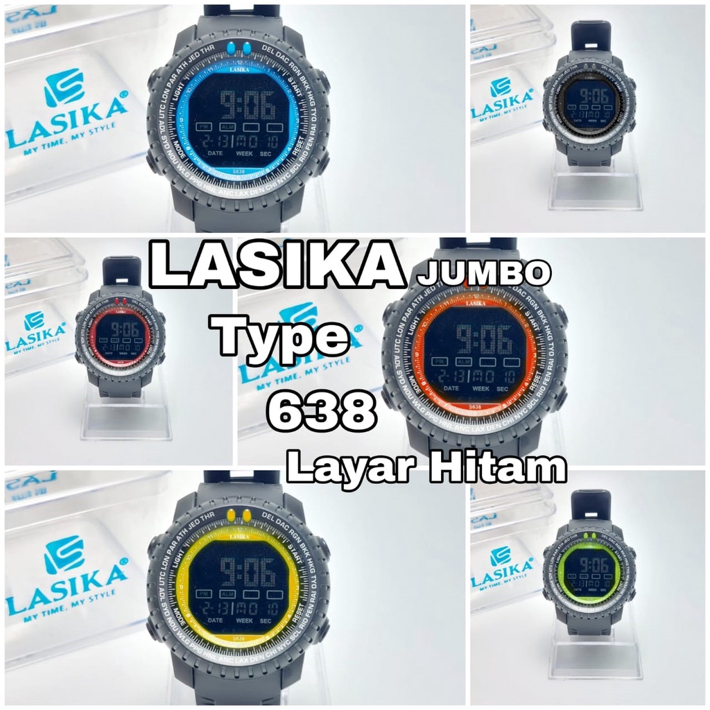 LASIKA Jam Tangan Digital Sport Strap Rubber Premium Type 638 Layar Hitam