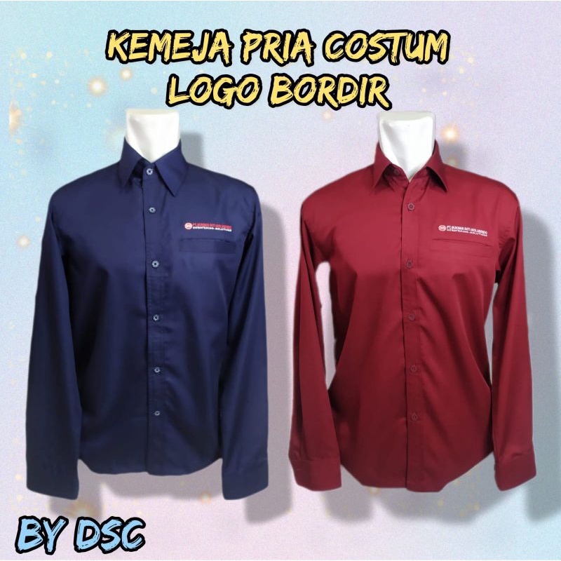 Kemeja pria lengan panjang costum logo bordir termurah (BORDIR BISA SATUAN)