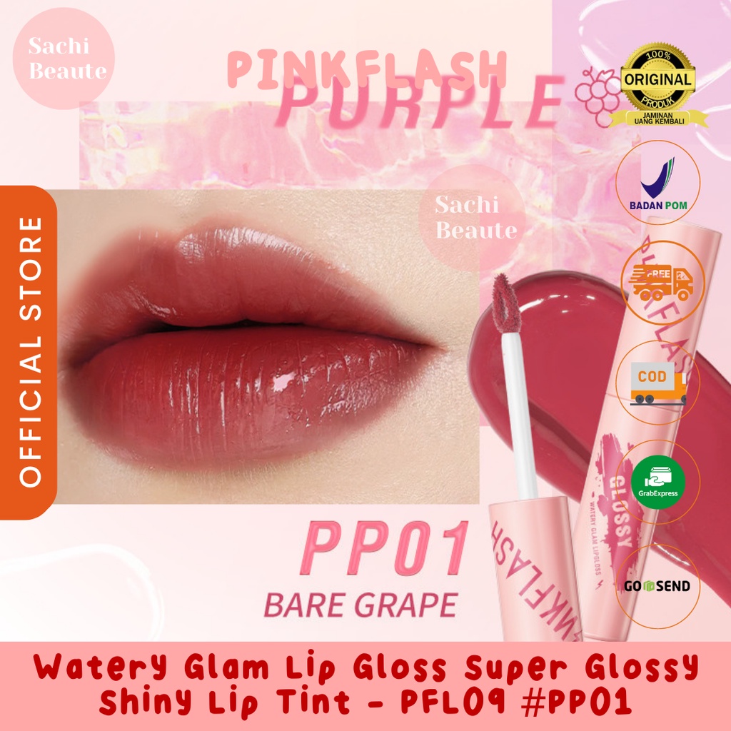 PINKFLASH Watery Glam Lip Gloss Lipstick Super Glossy Shiny Moisturizing Non Sticky Long Lasting Meremajakan Bibir - PP01