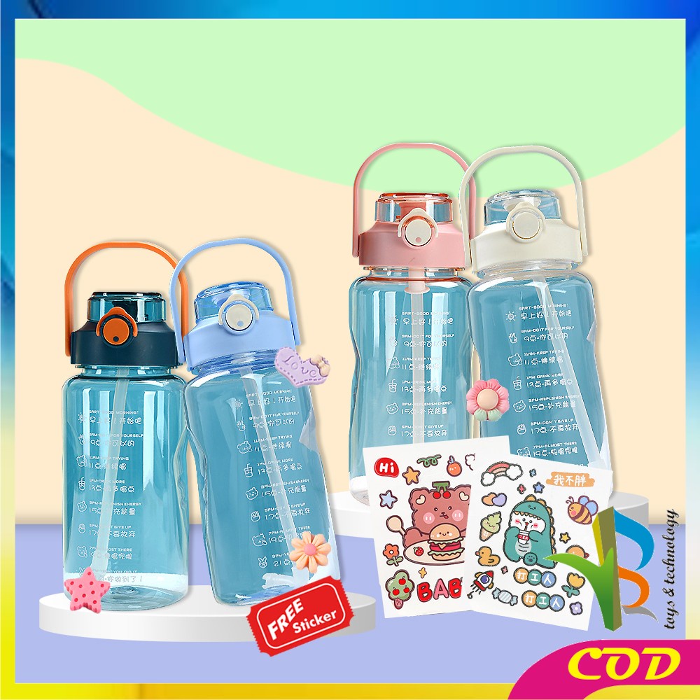 RB-C304 C305 Botol Minum Motivasi 2 Liter Food Grade / Botol Air Minum Jumbo 2000ml BPA FREE / Botol Minum Sedotan Dewasa