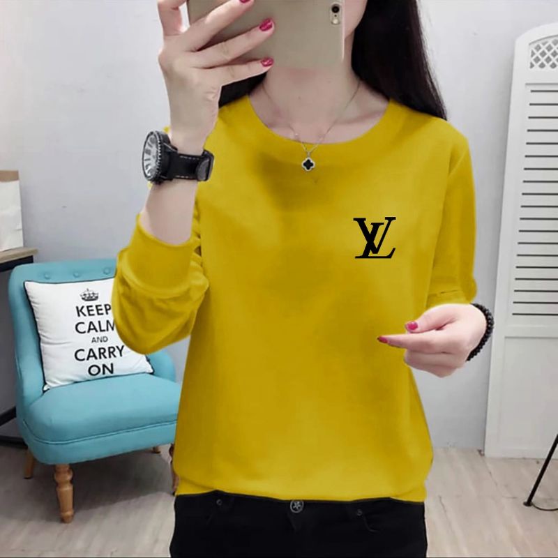 Baju Lengan Panjang Wanita Logo eLVe baju Kaos Distro Kekinian keren