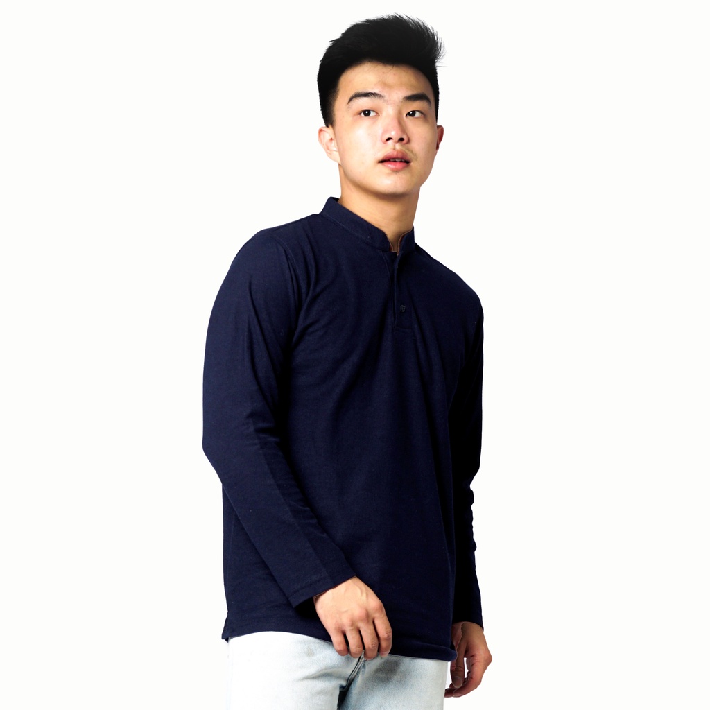 819 Kaos Polo Pria Polo Shirt Kerah Shanghai Lengan Panjang Warna Biru Navy Blue Casual Tersedia Ready Sampai Size JUMBO BIG SIZE XXL XXXL