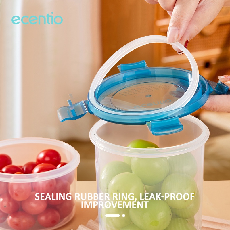 ecentio &amp; FOODI food container box 300/500ml toples plastik 2pcs sealware Penyimpanan Makanan biru Kulkas Refrigerator mpasi Bayi round transparent PP organizer box