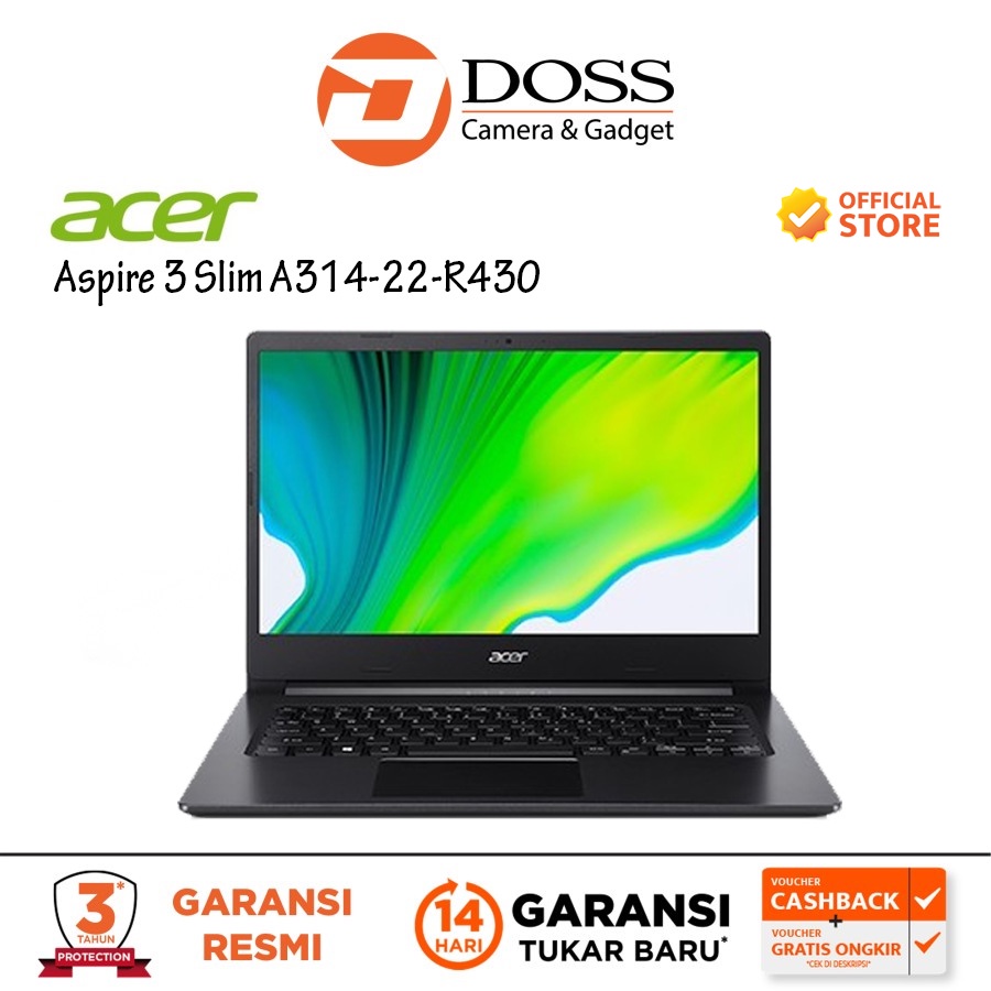 Acer Aspire 3 Slim A314-22-R430 14" 4GB RAM 256GB SSD Charcoal Black