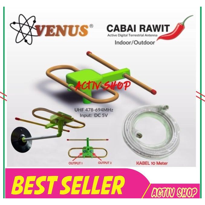 Antena UHF TV Digital VENUS Cabai Rawit Outdoor Indoor Plus Booster 5V
