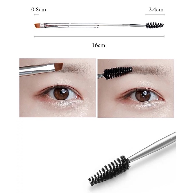 2in1 SILVER Makeup Brushes Angled Eyebrow Spoolie Brush Flat Fine Eyeliner Brush Professional Liner Brow Beauty Make Up Tool