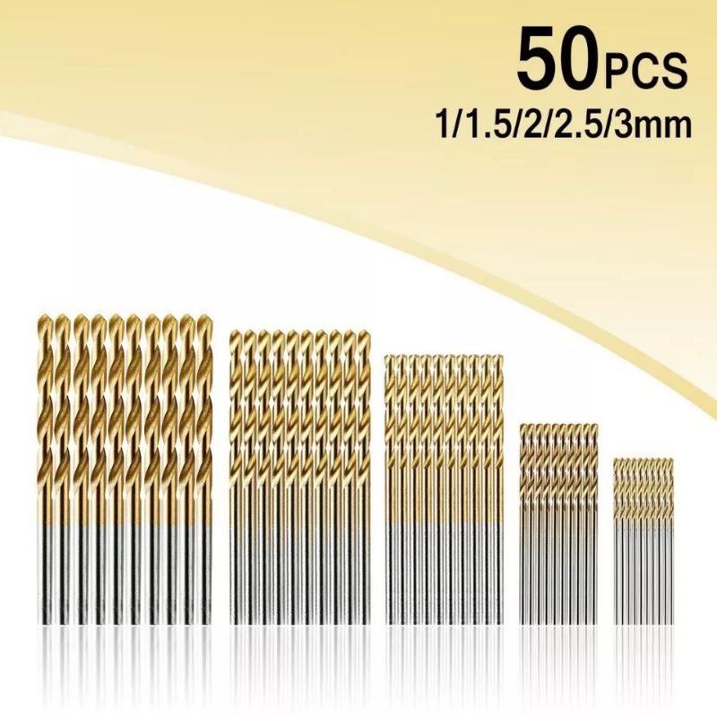 Nuansa - Mata Bor Power Drill Bits Titanium Coated 50 PCS - Golden 1.0mm, 1.5, 2.0, 2.5, 3.0mm