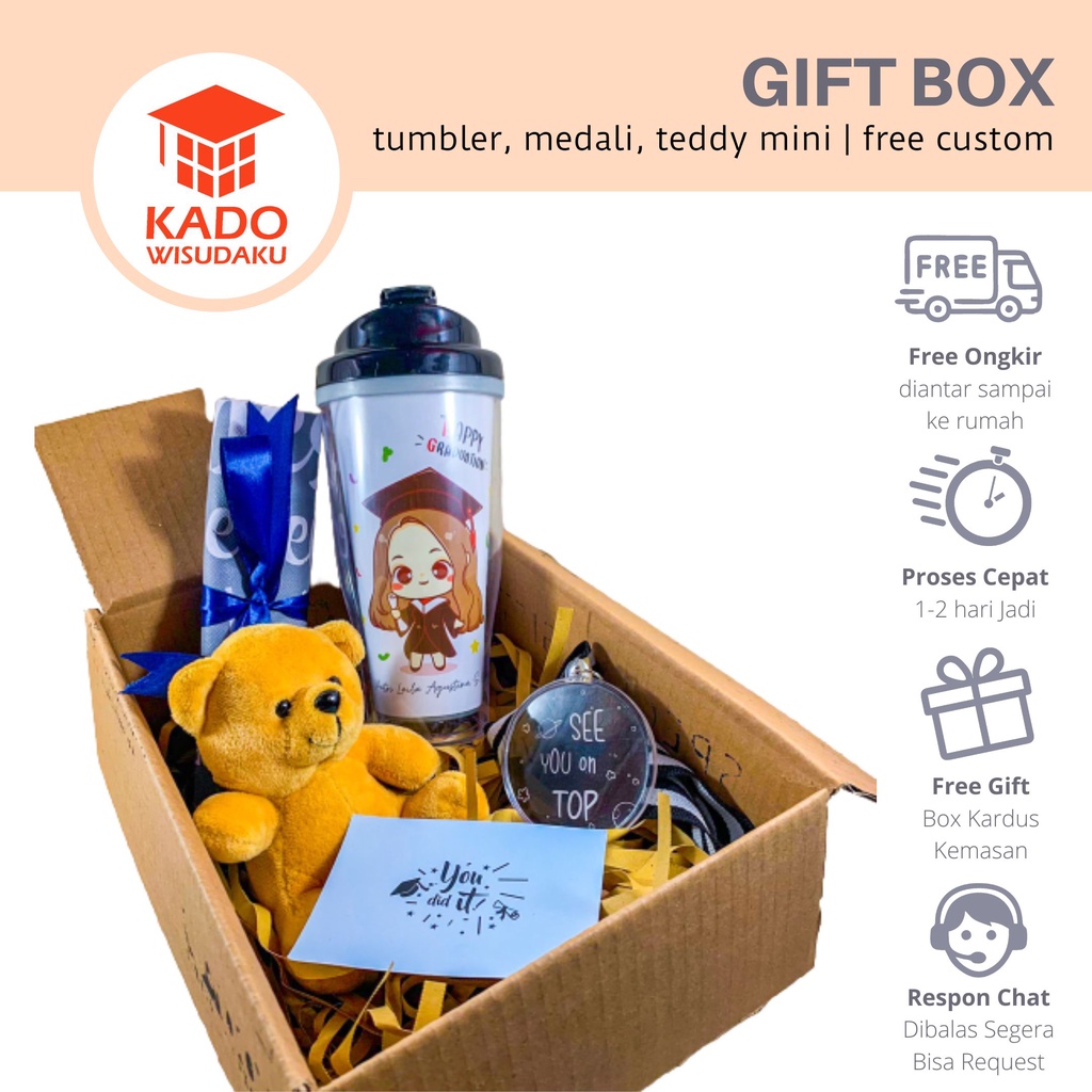 

Gift Box Tumbler Medali Teddy Mini Kado Wisuda