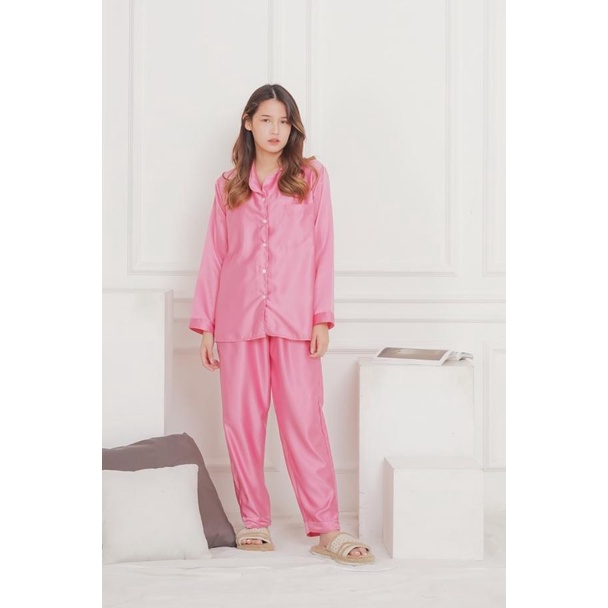 PP SATIN-LENGAN PANJANG-CELANA PANJANG-PIYAMA-BAJU TIDUR-SLEEPWEAR - DUSTY PINK