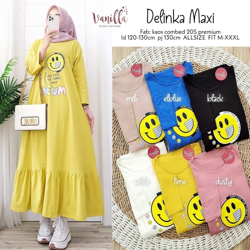 DELINKA MAXI DRESS BAHAN KAOS KATUN COMBED 24s MOTIF POLOS APLIKASI SABLON UKURAN M L XL DAN JUMBO XXL MAXI DRESS KATUN COMBED 24s PREMIUM GAMIS WANITA TERBARU 2023 KEKINIAN DRESS WANITA LENGAN PANJANG MAXI DRESS KOREAN STYLE MUSLIM