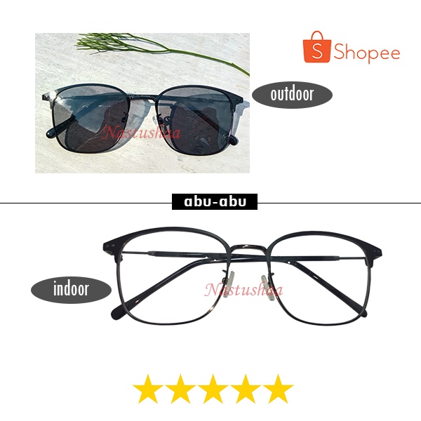 Kacamata Photocromic Wanita Pria Berubah Warna Frame Kotak Vintage Fashion Import Korean Unisex FREE CASE
