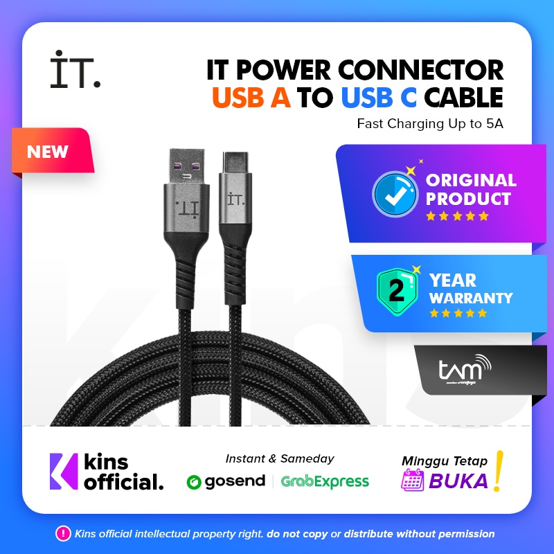 IT Power Connector - USB A to USB C Cable - Black