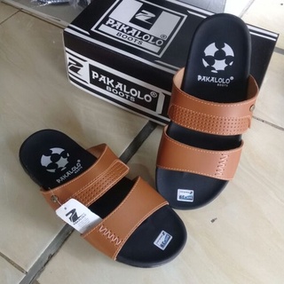 Sandal Pakalolo Pria Original 100% Kulit Asli Motif Selop Terbaru Tan Coklat Murah Meriah Keren Bagu