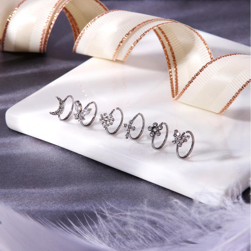 1pc Anting Tindik Hidung Bentuk C Desain Bunga Butterfly Bahan Tembaga