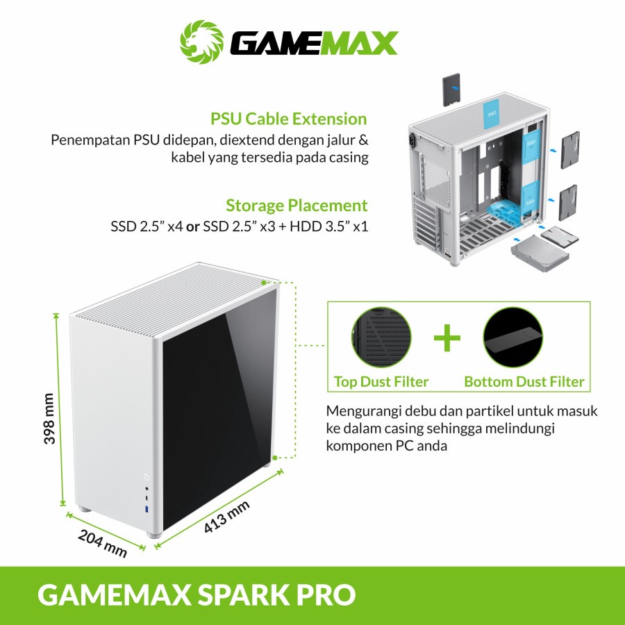CASING GAMEMAX SPARK PRO WHITE | ATX GAMING PC CASE