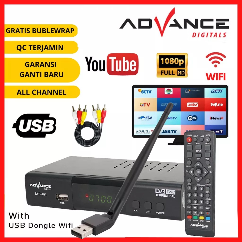 STB Digital Advance STP-A01 DVB Full HD / Alat Penerima Siaran TV Digital / Digital Receiver / SET TOP BOX/ EVERCROSS/ATB01