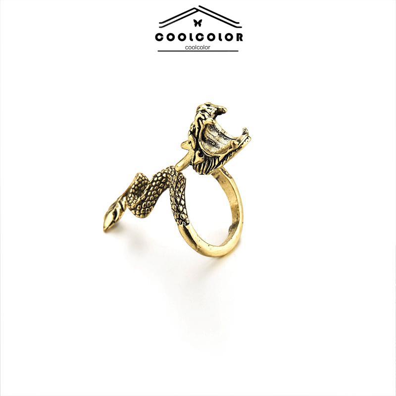 COD❤️Cincin Naga Pria Keren Emas Creative Retro Style Dragon Design Ring Holder For Gift- cl