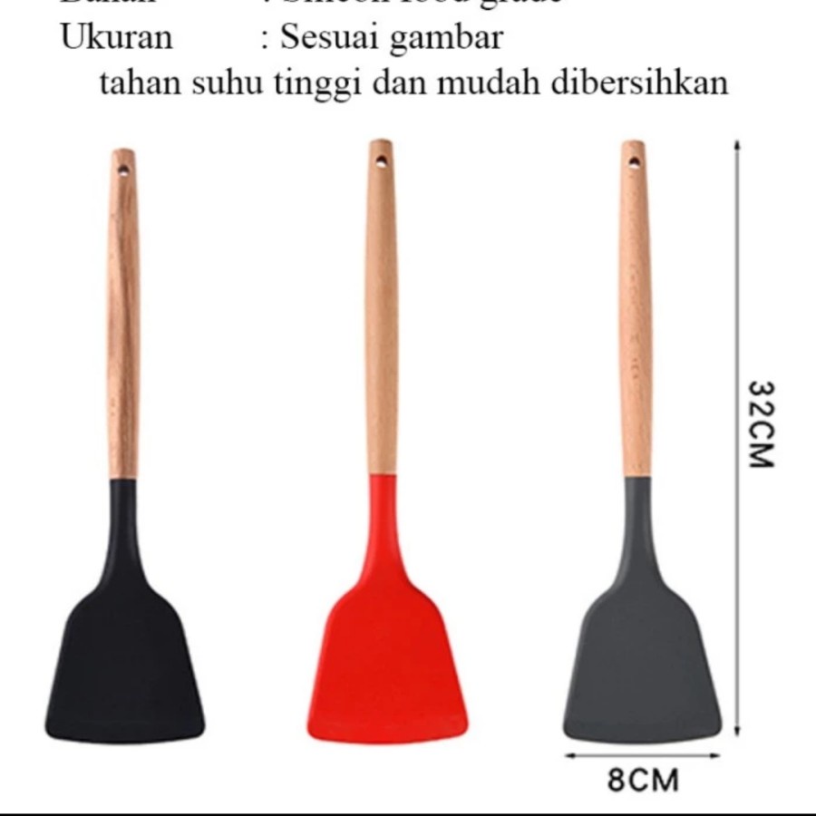 Spatula Gagang Kayu sutil Silikon