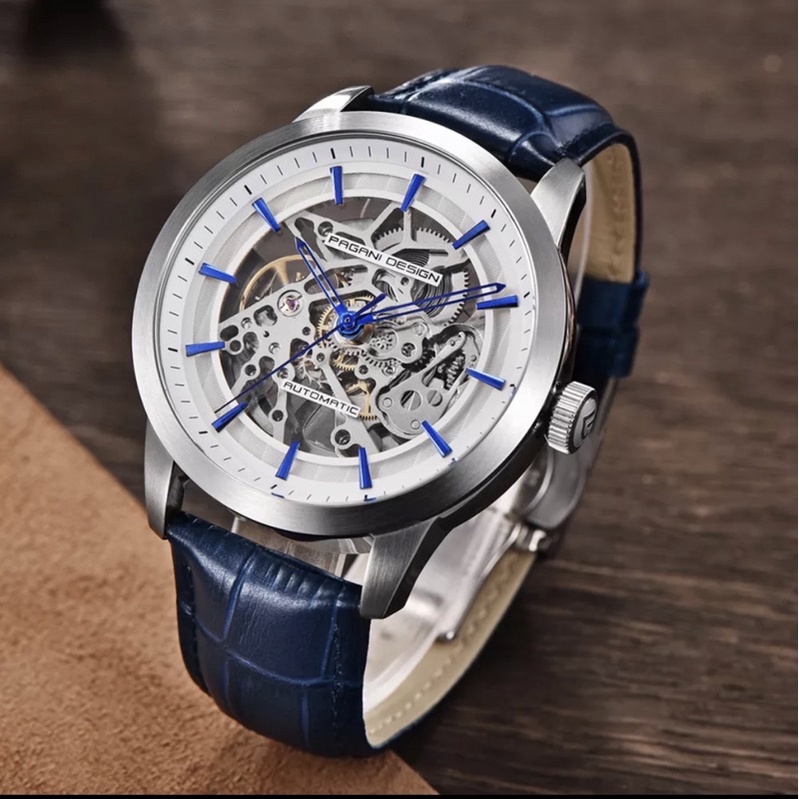 Jam Tangan Pagani Design PD 1638 Automatic Transparan Tali Kulit Blue