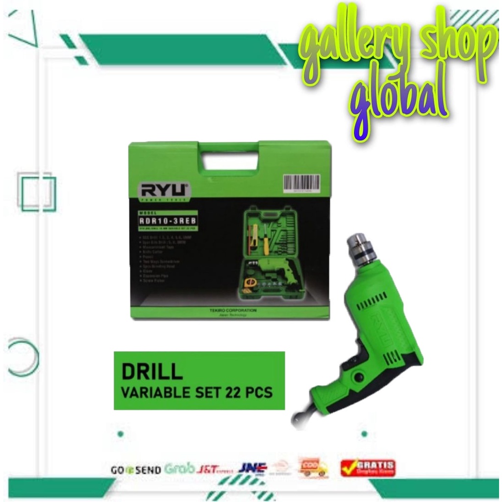 Tekiro Ryu RDR 10-3RRB Mesin Bor Listrik 10mm Set Koper 22PCS