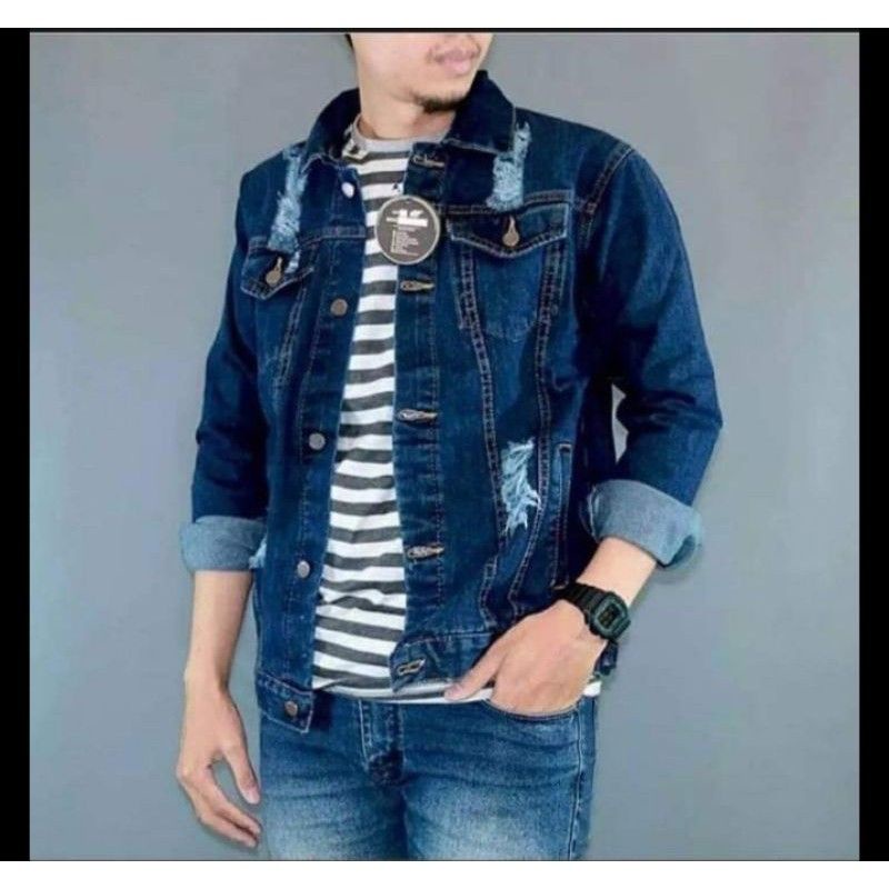 jaket Levis sobek/jaket Levis denim tebal sobel