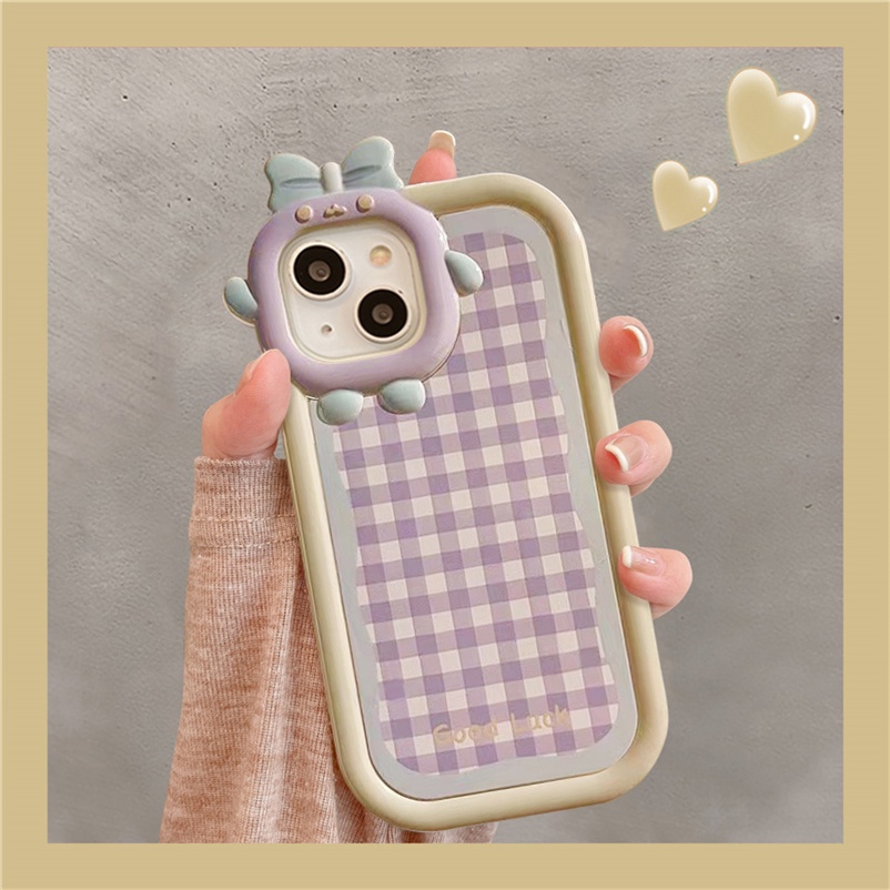 Soft Case Pelindung Motif Kotak-Kotak Monster Kecil Tahan Banting Untuk iPhone 14 13 12 11 Pro Max X Xr Xs Max 7 8 6 6s Plus SE 2020