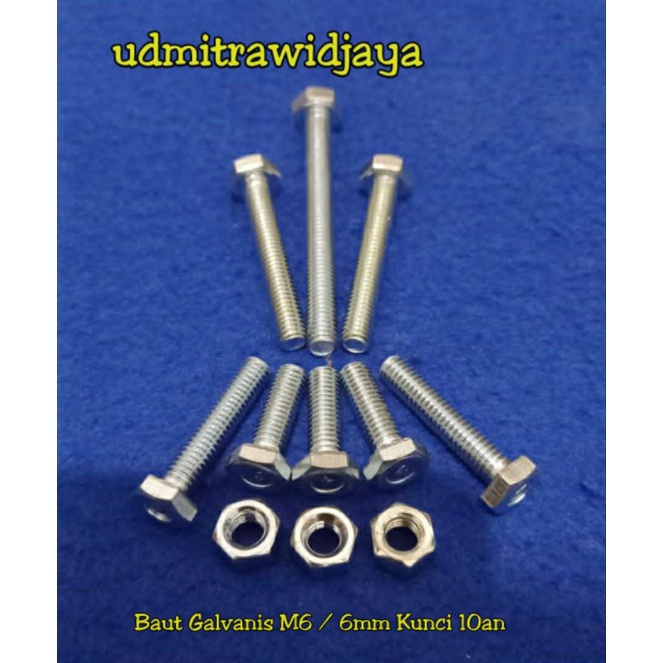 Baut kunci 10 panjang 1cm 2cm 3cm 4cm 5cm 6cm 7cm baut galvanis M6 6mm kunci 10an 10mm baut rak susun baut pagar stainless baut kanopi panjang baut grade 4.6 baut ucp putih kuning emas baut galv m6x70