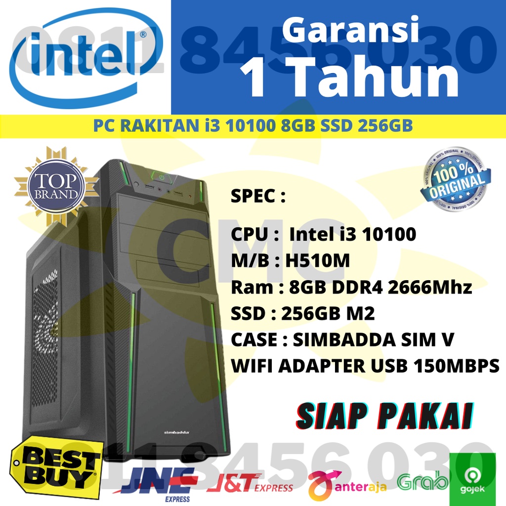 PC Rakitan I3 10100 8GB 256GB 100% Original Baru Garansi Siap Pakai