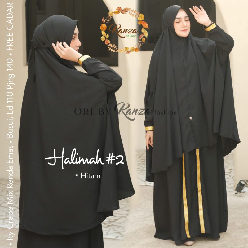Gamis Terbaru HALIMAH Syari Jumbo Kanza Set Khimar Free Cadar