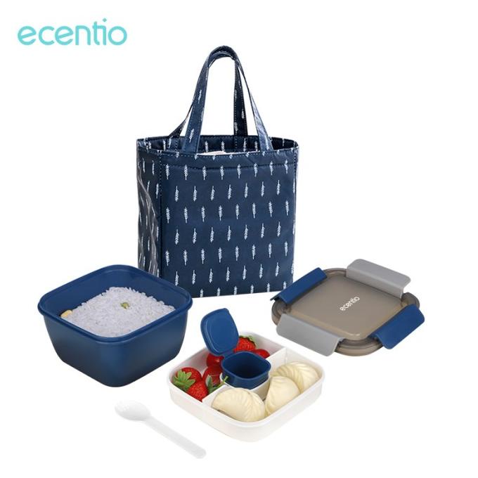 ecentio kotak makan 1.1L lunch box&tas bekal set anti bocor BPA free