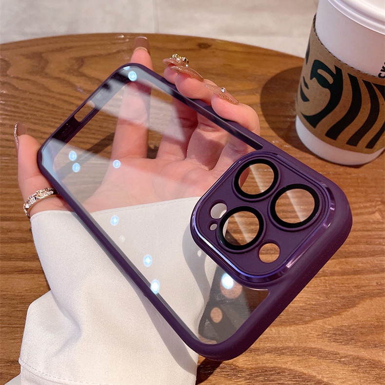 Kamera Logam Mewah Lensa Perlindungan Untuk case iphone 14 pro Max11 12 13 pro max Ungu case Iphone14 plus Sepenuhnya Tertutup shockproof non-slip Transparan hard back cover Protection